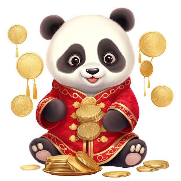 Kawaii Panda en el atuendo de Año Nuevo Chino Ilustración de clip festivo