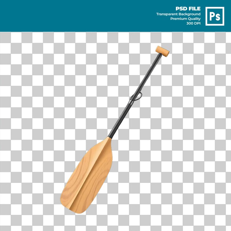 PSD kayak de madera con paleta de mango negro y fondo aislado