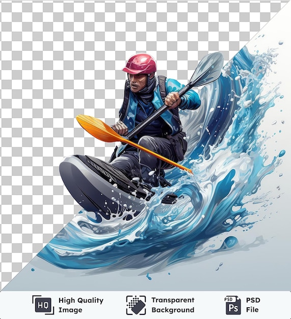 PSD un kayakiste 3d à objet transparent s'attaque à l'eau blanche