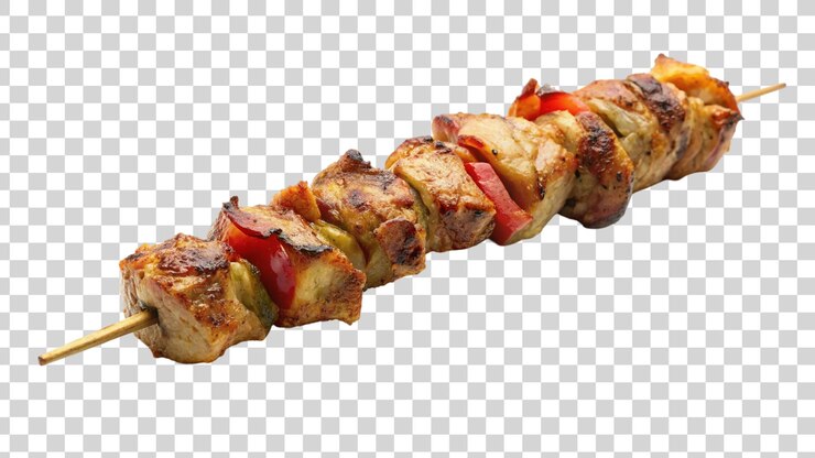 PSD kebab de cerdo a la parrilla en un pinchazo aislado sobre un fondo transparente