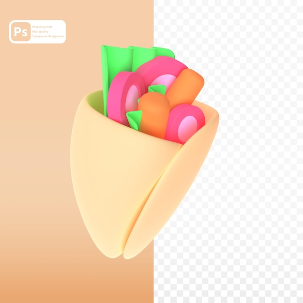 PSD kebab en render 3d para presentación web de activos gráficos u otros