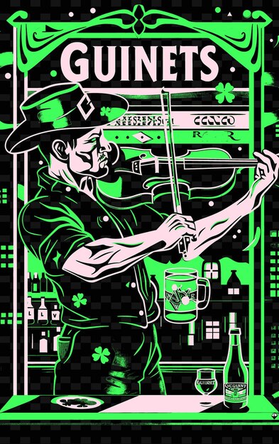 PSD keltischer geiger in einem irischen pub mit guinness und shamrocks p vector illustration musik poster idee