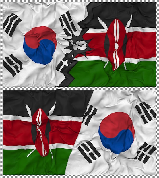 Kenia contra Corea del Sur Media bandera combinada con textura en 3D