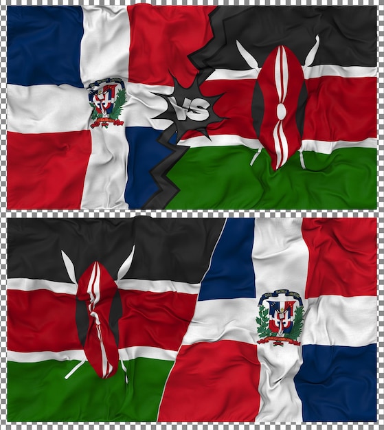 Kenia vs Dominicana Media bandera combinada con textura de paño y baches en 3D