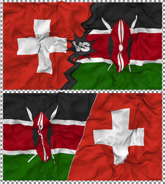 Le Kenya contre la Suisse Half Combined Flag Cloth Bump Texture Rendering 3D