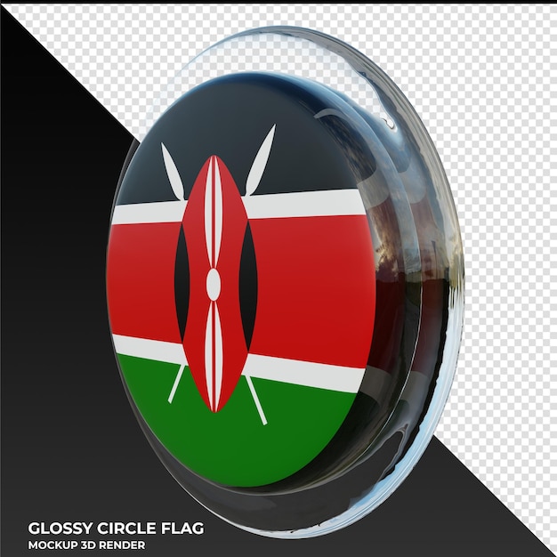 Kenya0002 bandeira de círculo brilhante texturizado 3d realista