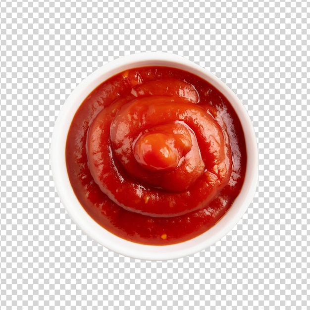 PSD ketchup dans un bol isolé sur un fond transparent vue supérieure