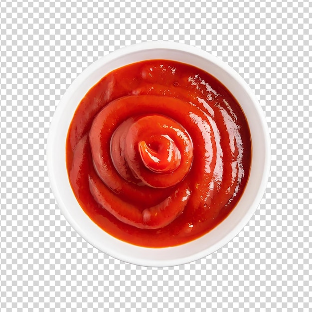 PSD ketchup dans un bol isolé sur un fond transparent vue supérieure