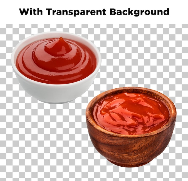 Ketchup in Schüsseln mit durchsichtigem Hintergrund