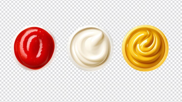 PSD ketchup mayonnaise et moutarde dans des bols
