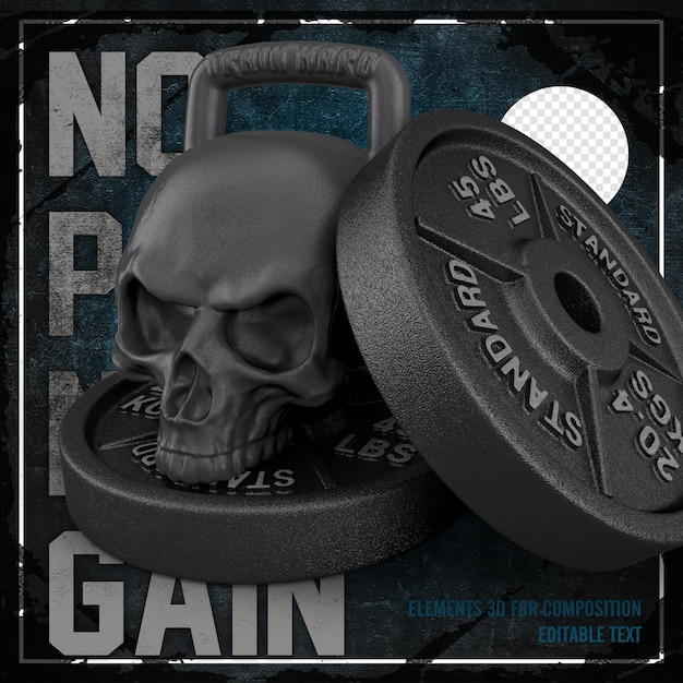 PSD kettlebell con arandelas negras en 3d rendering