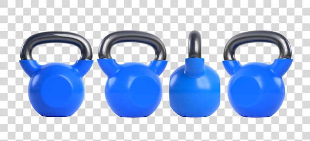 PSD kettlebell en métal bleu isolé sur fond blanc vue de tous les côtés équipement de gymnastique et de fitness 3d