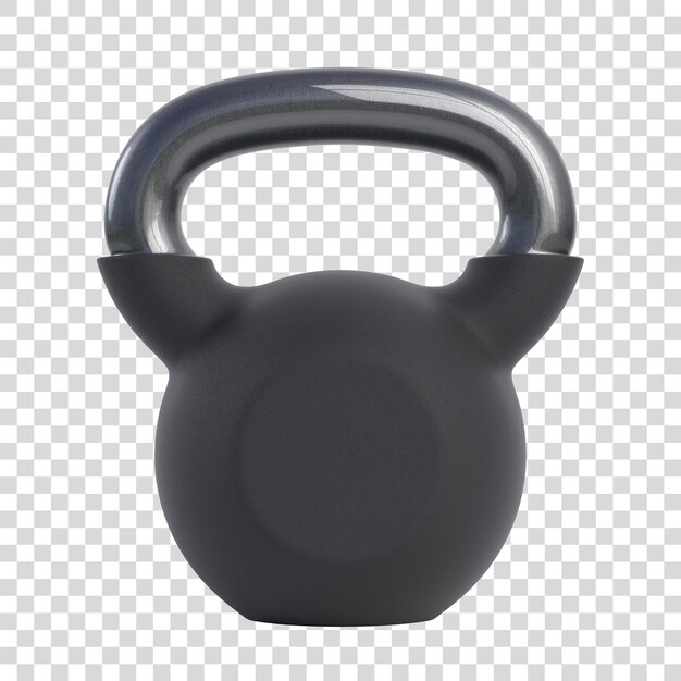 PSD kettlebell negro aislado sobre fondo blanco vista frontal gimnasio y entrenamientos de fitness concepto 3d render