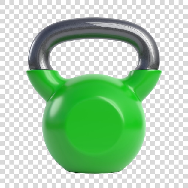 PSD kettlebell verde isolado em fundo branco treinamento esportivo de fitness e conceito de elevação renderização 3d