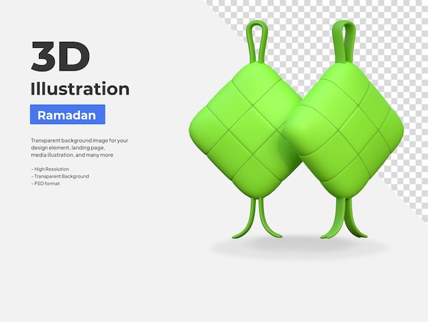 Ketupat arroz comida tradicional icono ramadan 3d ilustración