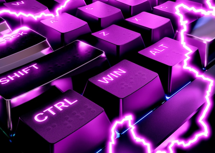 PSD keyboard buttons mock-up with neon electricity bolt