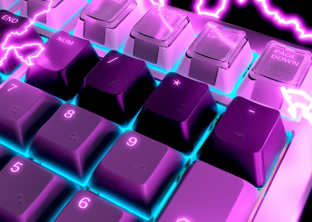 keyboard buttons mock-up with neon electricity bolt