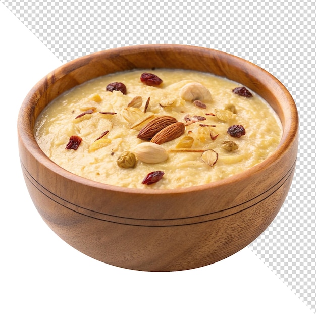 Kheer delicioso em tigela de madeira isolado em fundo transparente Png