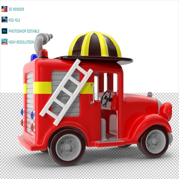 PSD kiddie ride camión de bomberos 3d modelado psd