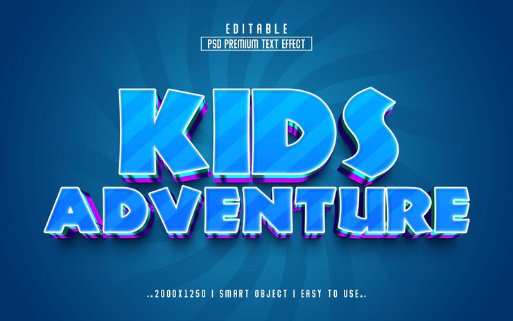PSD kids adventure 3d editable text effect style psd with  premium background