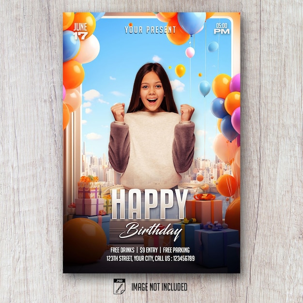 PSD kids happy birthday flyer social media banner post