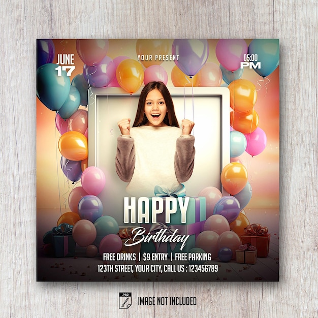 PSD kids happy birthday flyer social media banner post