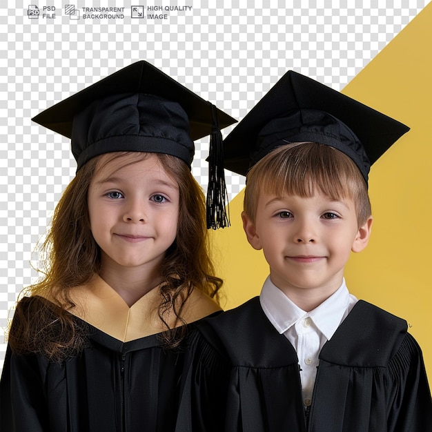 PSD kids in graduation cap portrait on transparent background