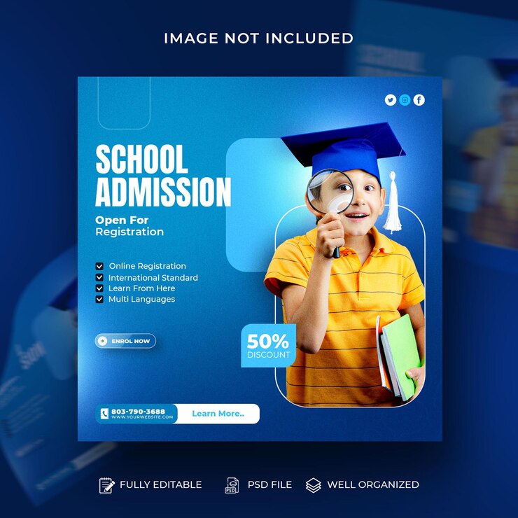 Kids School admission Social Media Instagram Post Banner Template