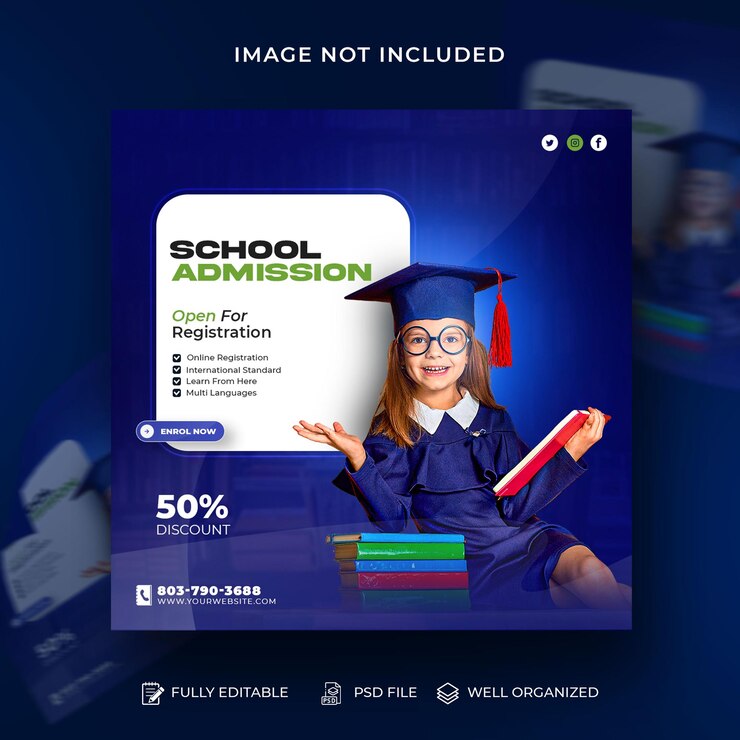 Kids School admission Social Media Instagram Post Banner Template