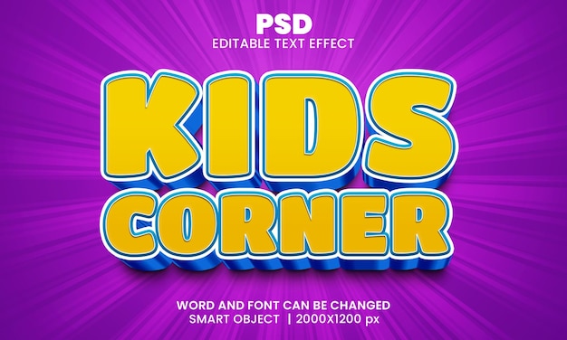 Kids Zone 3d editable text effect Premium Psd with background
