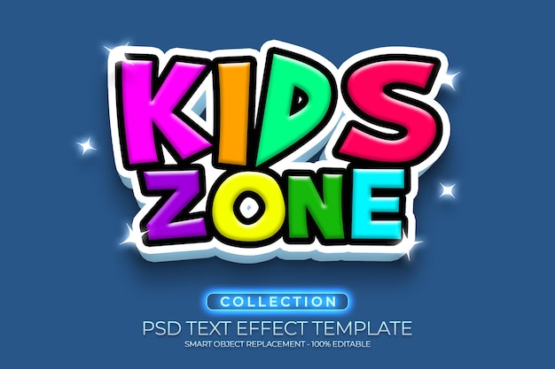 Kids zone fullcolor efeito de texto 3d personalizado com fundo colorido