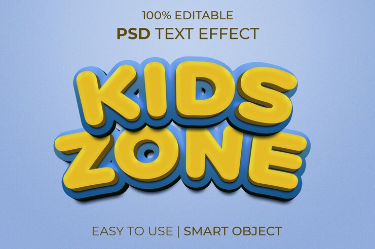 Kids Zone Modello di effetto testo 3d in stile cartone animato modificabile