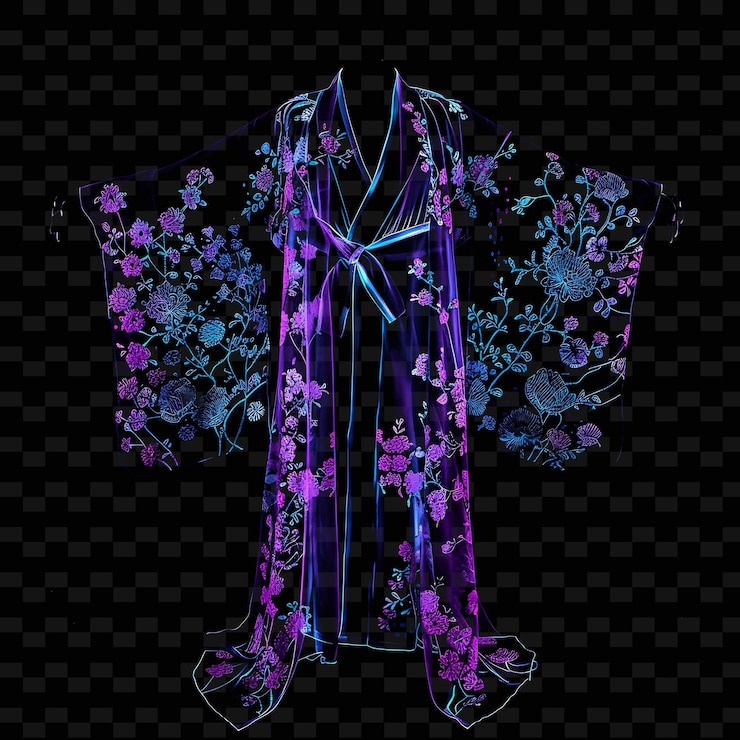 PSD kimono con patrón floral hecho con chifón de acetato brillante png ropa de moda de neón única