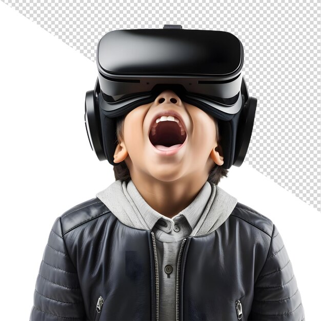 Kind mit virtual-reality-headset überrascht kind