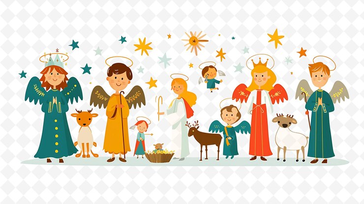 PSD kinder, die an einem weihnachtswettbewerb teilnehmen, entwerfen ein traditionelles flaches illustrationskulturcharakter