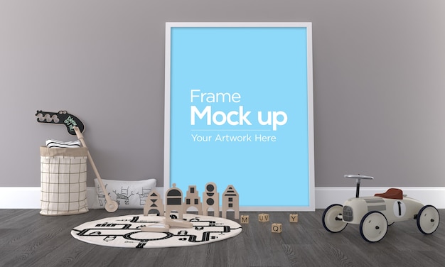 Kinder fotorahmen mockup design mit spielzeug