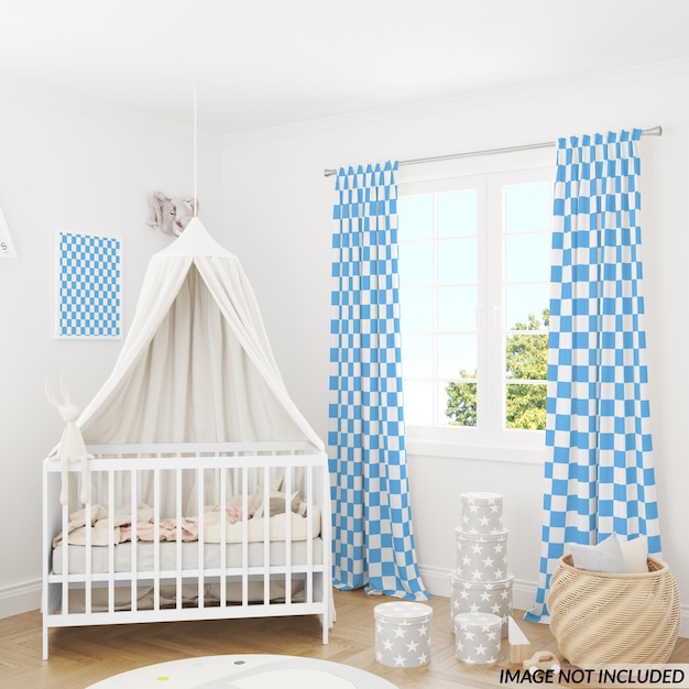 Kinderzimmer-Textil-Set mit langen Vorhängen