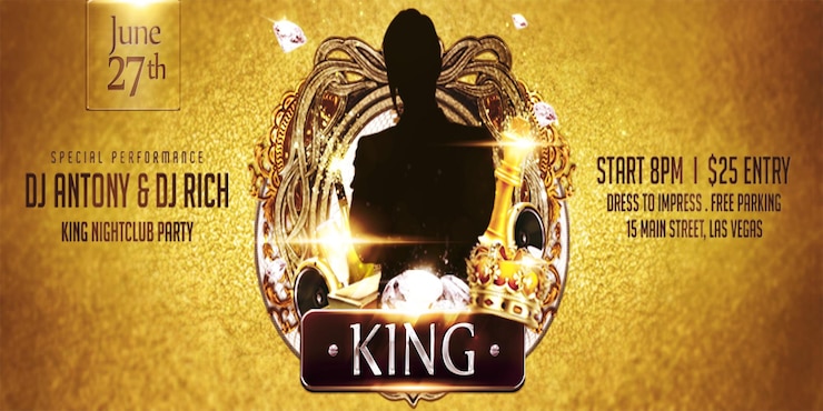 PSD king nightclub party con dj antony y dj rich en las vegas diseño de pancartas