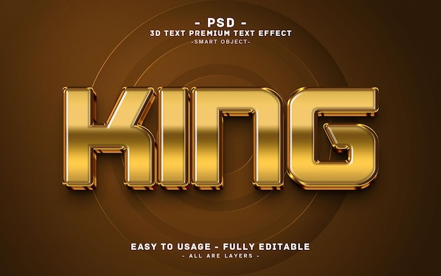 King PSD 3d estilo de efeito de texto editável