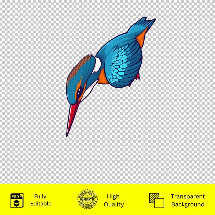 PSD kingfisher isolado mergulhando na água com salpicaduras