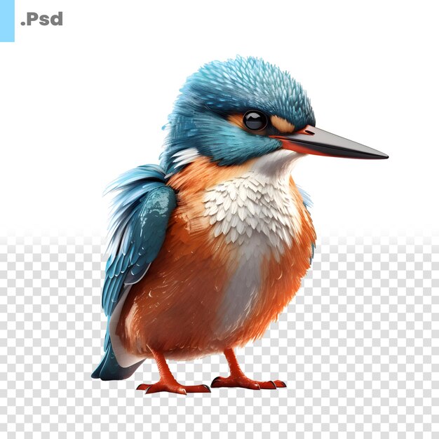 PSD kingfisher-vogel auf grauem hintergrund 3d-render-illustration psd-vorlage