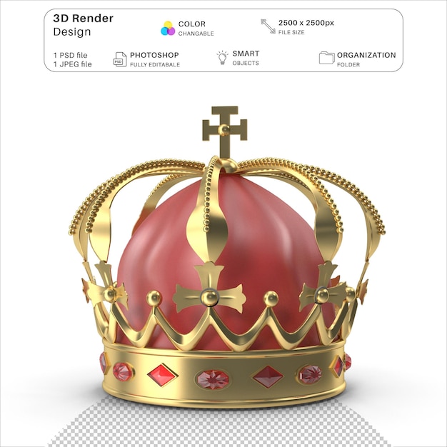 Kings Gold Crown 3D Modeling PSD File Corona d'oro realistica