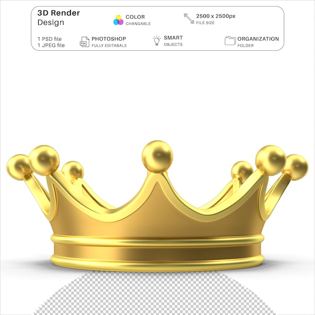 Kings Gold Crown 3D-Modellierung PSD-Datei Realistische Goldkrone