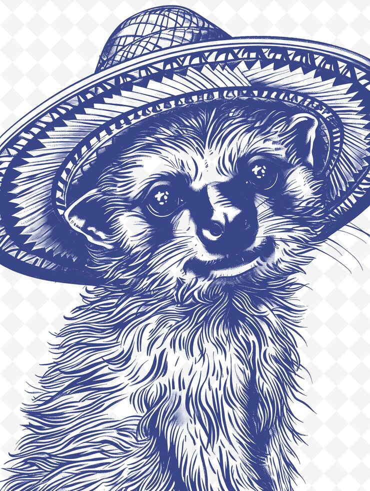 PSD kinkajou com um sombrero e uma expressão festiva poster des animals sketch art vector collections