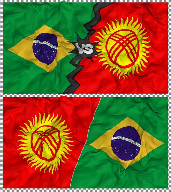 Le Kirghizistan contre le Brésil Half Combined Flag Cloth Bump Texture Rendering 3D