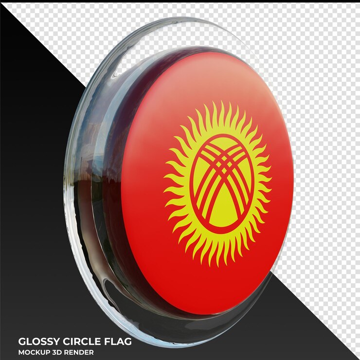 PSD kirguistán0003 bandera de círculo brillante con textura 3d realista