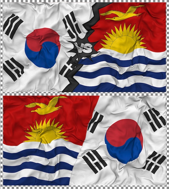 Kiribati contra Corea del Sur Media bandera combinada con textura 3D de la tela