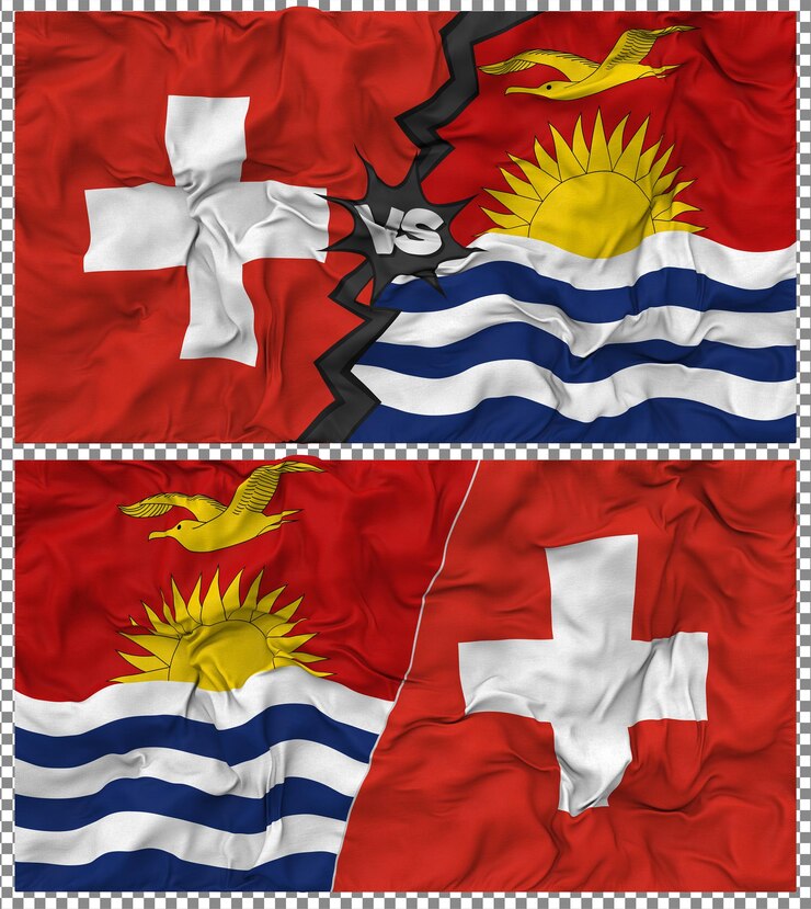 PSD kiribati contra suiza media bandera combinada con textura 3d de la tela