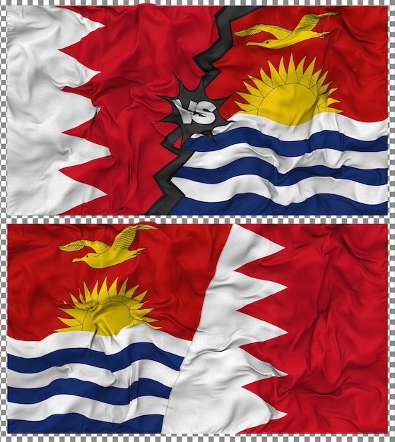 Kiribati vs Bahreïn Half Combined Flag Cloth Bump Texture Rendering 3D Il s'agit d'un drapeau à moitié combiné.