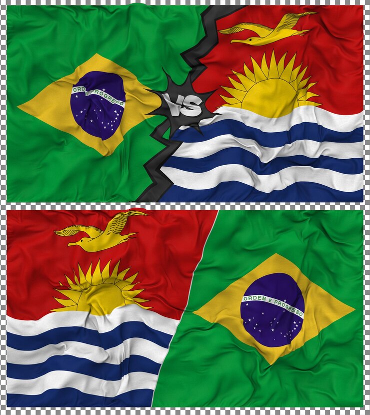 PSD kiribati vs brasil meia bandeira combinada textura de tecido de bump renderização 3d